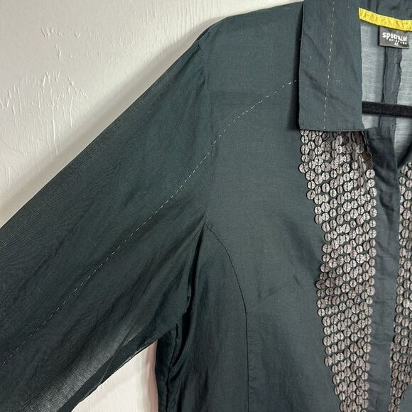Sportalm Kitzbuhel Black Cotton Silk Blend Embellished Button Down Shirt Size M - Picture 2 of 11